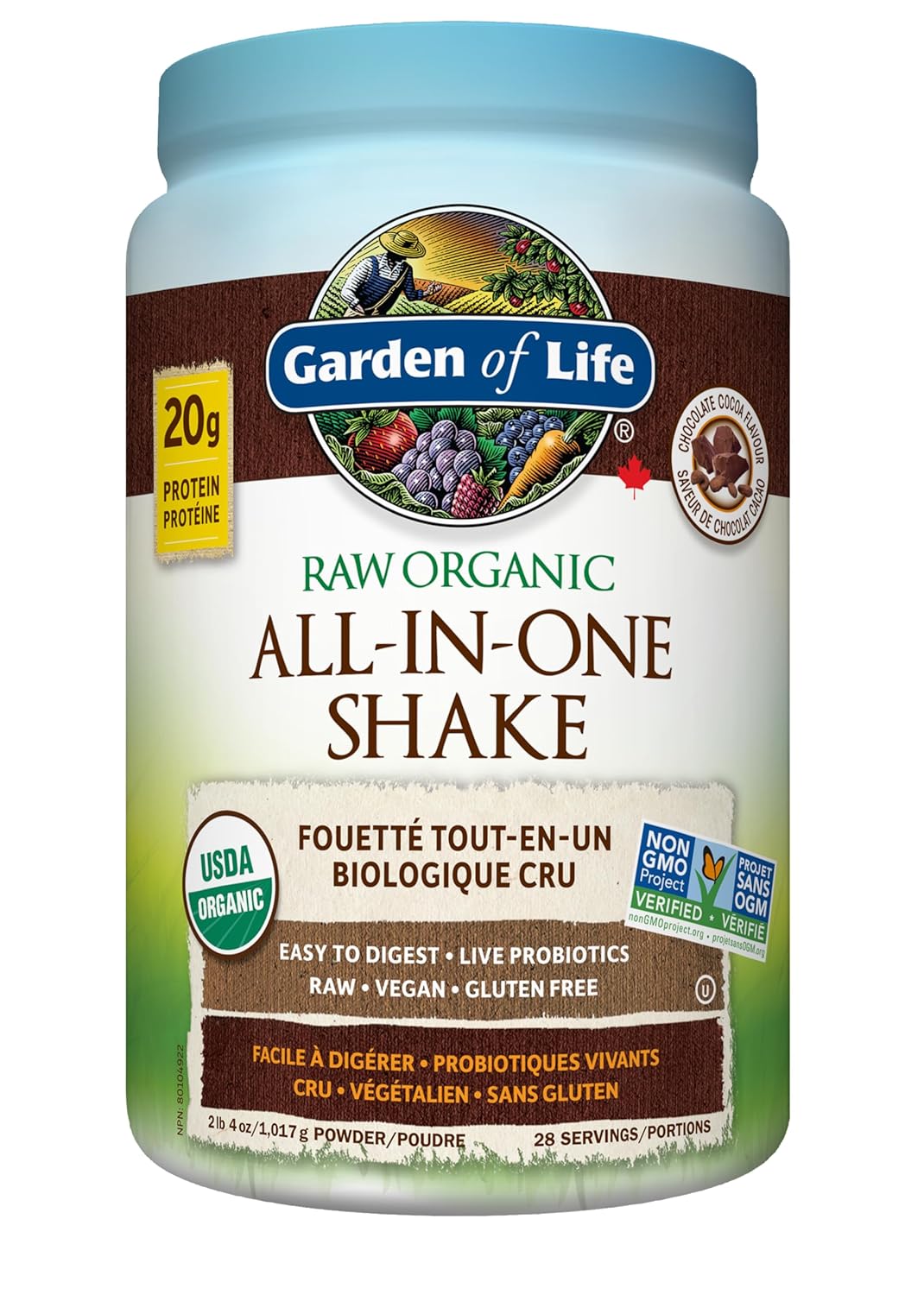 Garden of Life Raw All-in-One Nutritional Shake, Chocolate Cocoa, (28 servings- 1017g) Packed with 20 grams of Certified Organic Plant Protein packed with incredible nutrition...