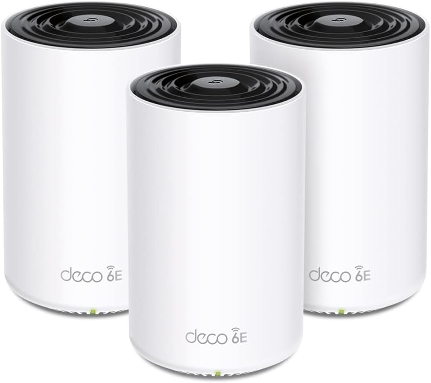 TP-Link Deco AXE5400 Tri-Band WiFi 6E Mesh System (Deco XE75) - Covers up to 7,200 Sq.Ft, Replaces WiFi Router and Extender, AI-Driven Mesh, New 6GHz Band, 3-Pack